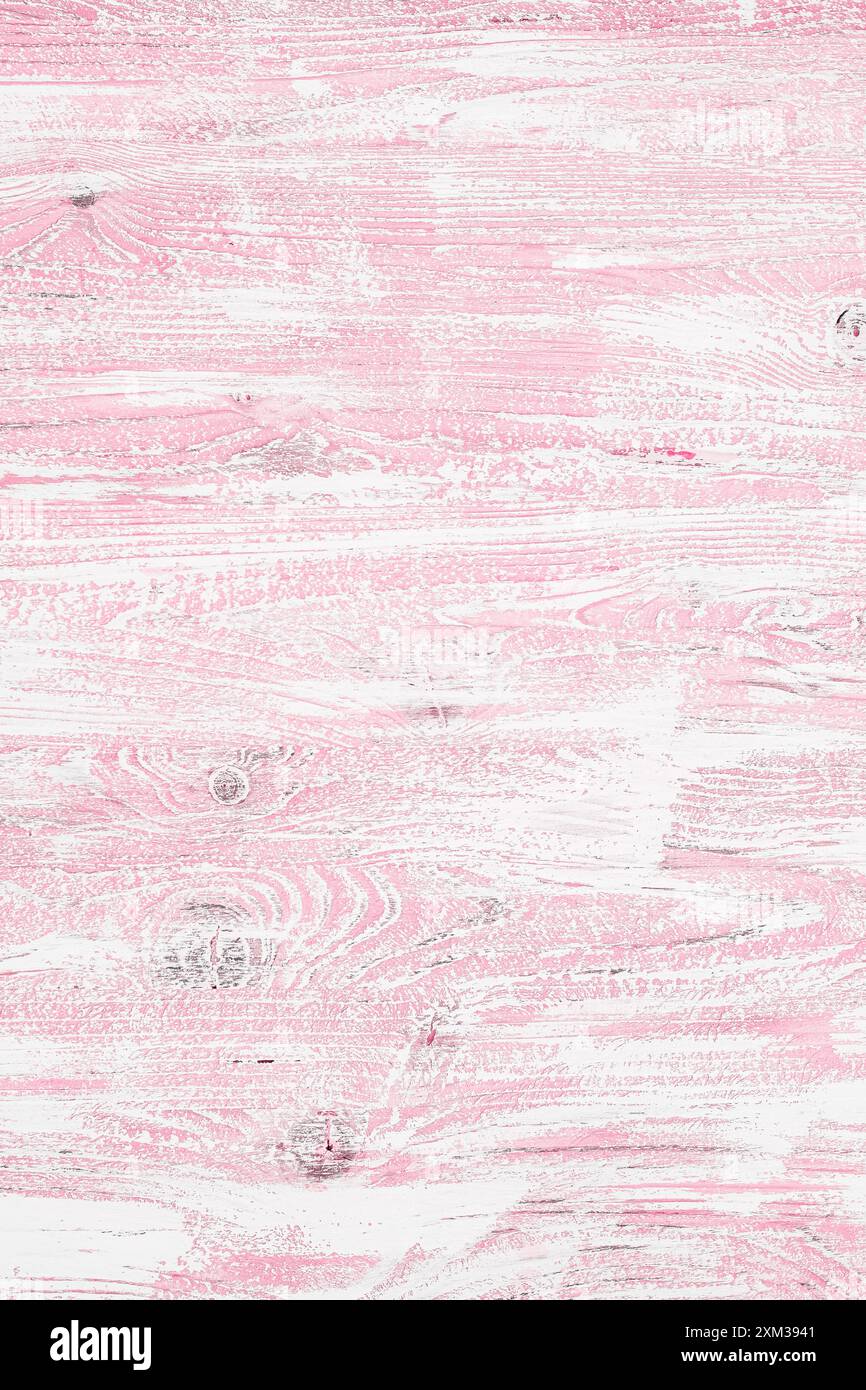 Sfondo in legno rosa chiaro dai toni freddi. Struttura in legno con strisce e nodi orizzontali per carta da parati, design grafico e creatività. Vista dall'alto, vertica Foto Stock