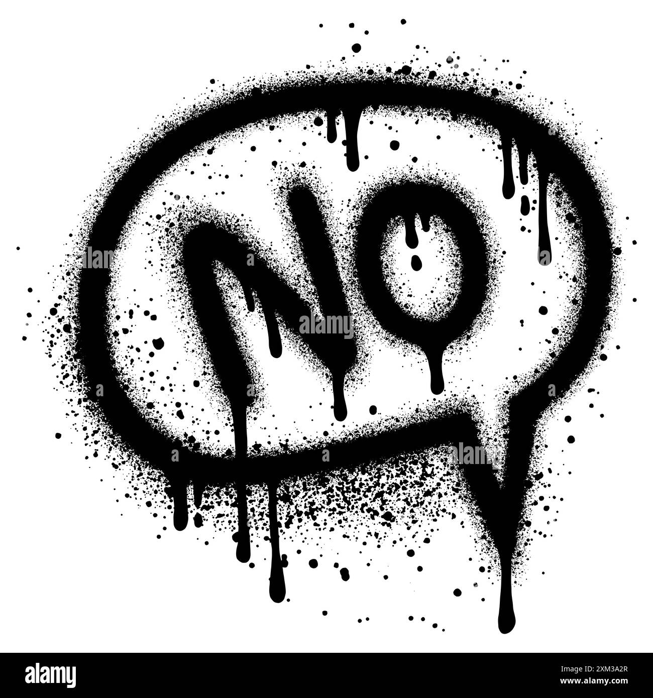Icona a forma di bolla Graffiti verniciata a spruzzo con la parola NO. Simbolo a forma di bolla con sopra spray nero su bianco. Illustrazione vettoriale Illustrazione Vettoriale