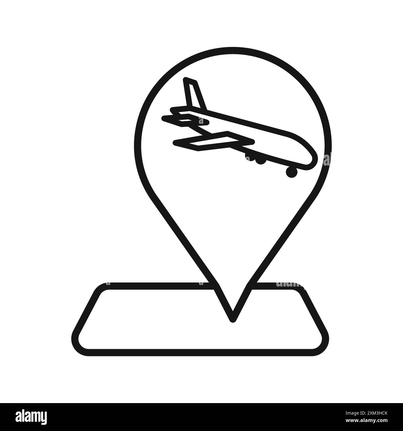 Icona della posizione dell'aeroporto, simbolo della collezione Black line art Vector in bianco e nero Illustrazione Vettoriale