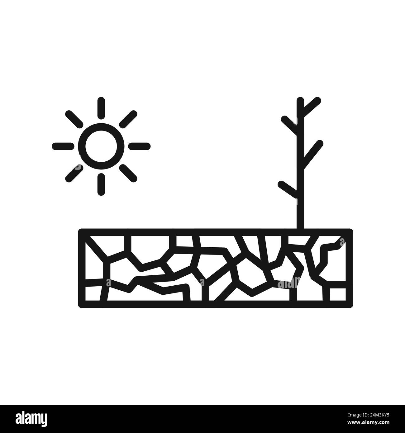 Icona della siccità Vettoriale grafico linea nera con contorno bianco e nero segno di collezione Illustrazione Vettoriale