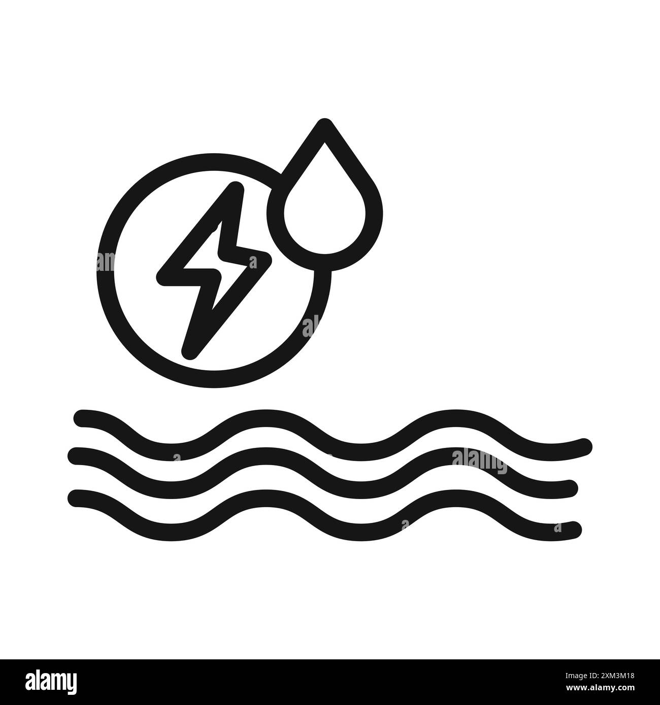 Icona dell'energia idroelettrica Vector Black line art in bianco e nero, segno di raccolta set di contorni Illustrazione Vettoriale