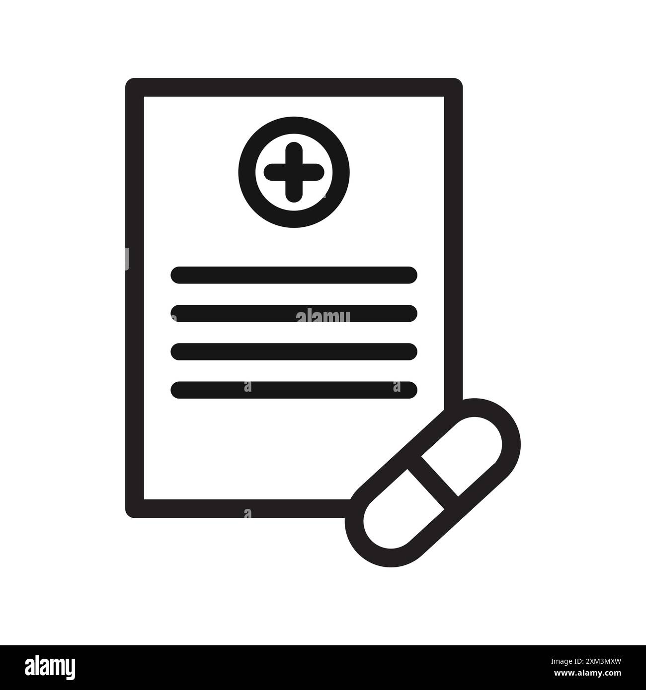 Icona prescrizione medica Vector arte linea nera in bianco e nero contorno set segno di raccolta Illustrazione Vettoriale