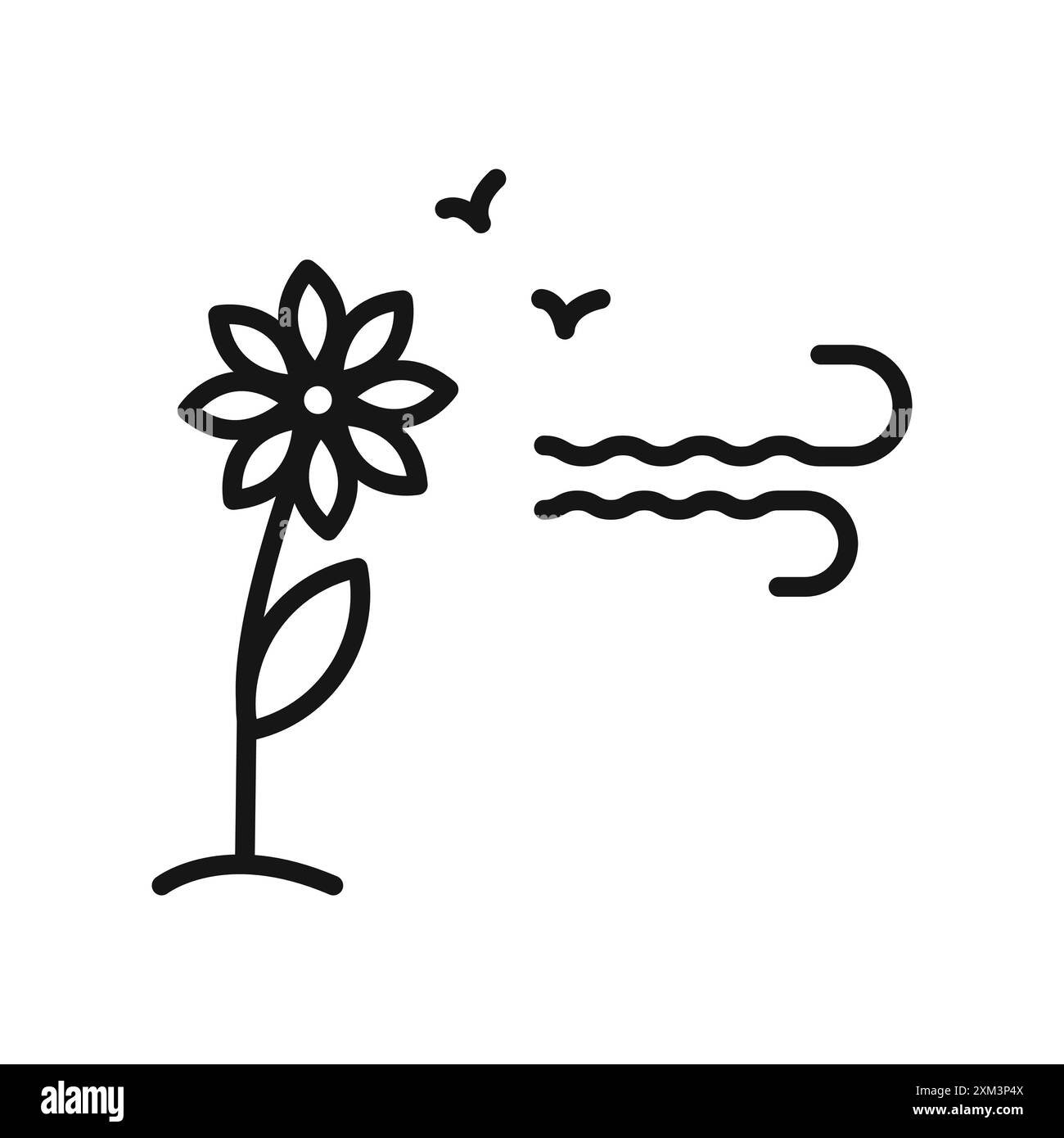 Icona della stagione primaverile Black line art Vector in bianco e nero con il simbolo della collezione Illustrazione Vettoriale