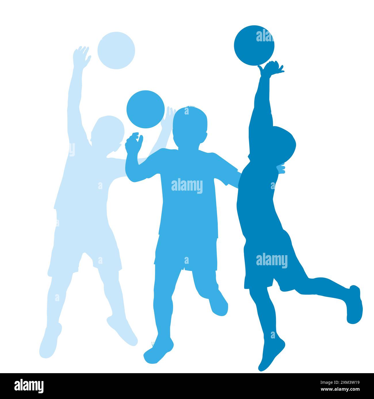 Set di silhouette di un giocatore di basket che colpisce la palla Illustrazione Vettoriale