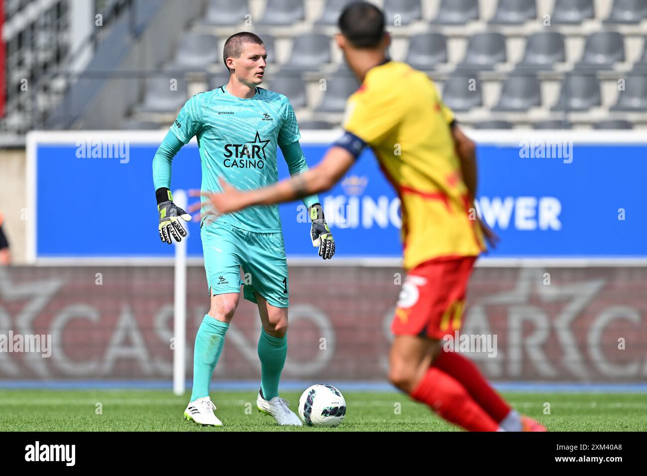 Lovanio, Belgio. 20 luglio 2024. Portiere Tobe Leysen (1) dell'OHL nella foto durante una partita amichevole di calcio in preparazione della nuova stagione della Jupiler Pro League 2024 - 2025 tra l'Oud Heverlee Leuven e il team francese di Ligue Racing Club De Lens il 20 luglio 2024 a Lovanio, Belgio. (Foto di David Catry/Isosport) credito: Sportpix/Alamy Live News Foto Stock