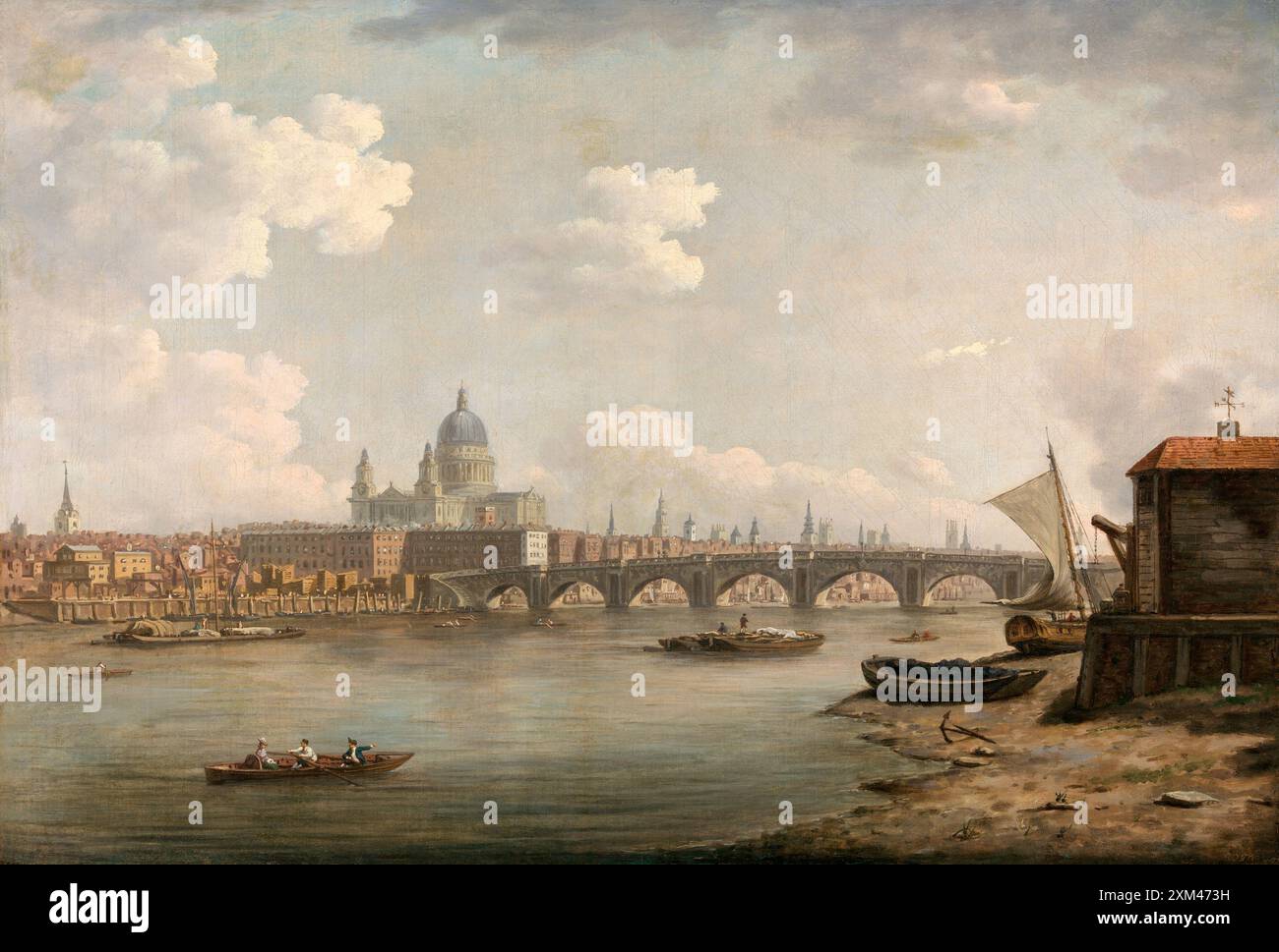 Pittura a olio su tela di St Pauls e Blackfriars Bridge, fiume Tamigi a Londra del pittore inglese William Marlow Foto Stock