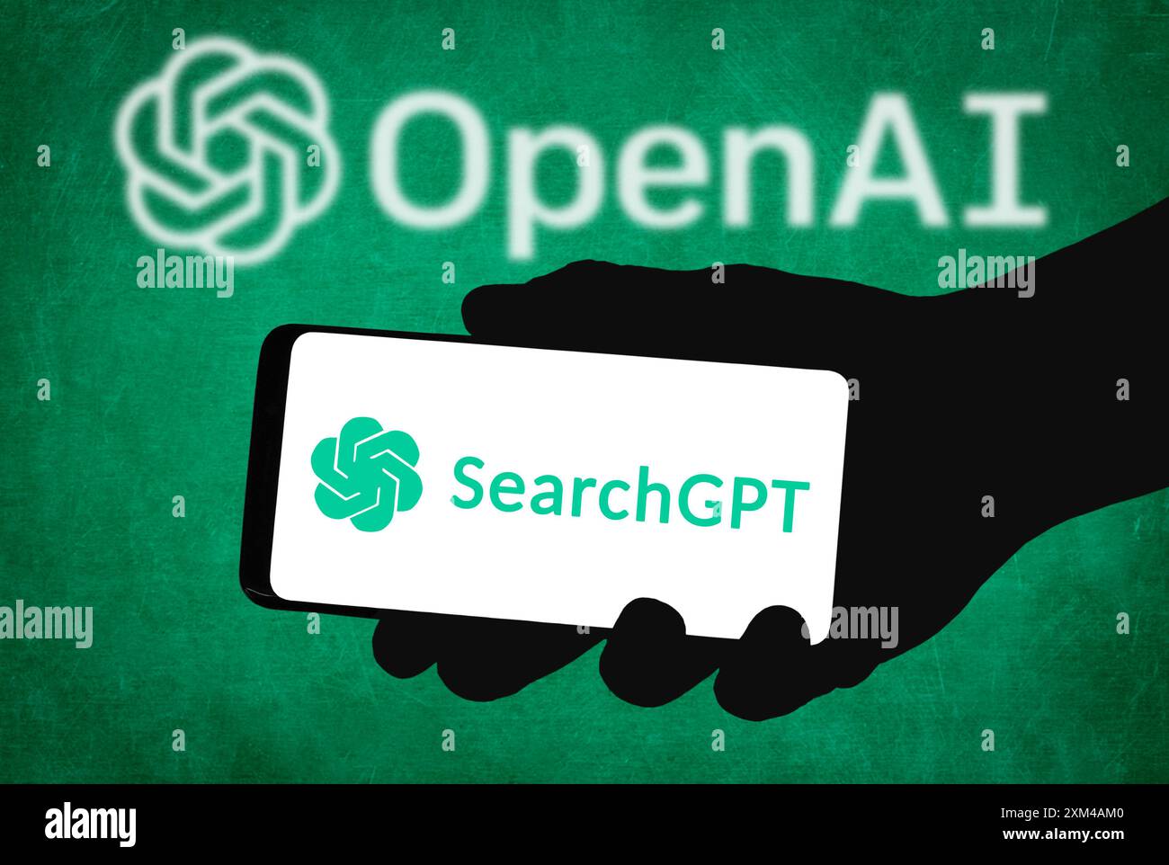 OpenAI e SearchGPT visualizzati sul dispositivo mobile Foto Stock