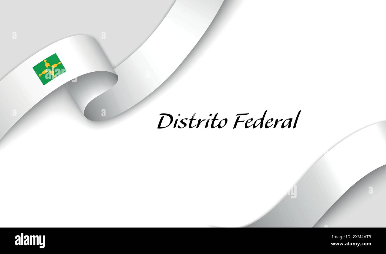 Il nastro curvo con fllag del Distrito Federal è uno stato del Brasile su sfondo bianco con copyspace Illustrazione Vettoriale