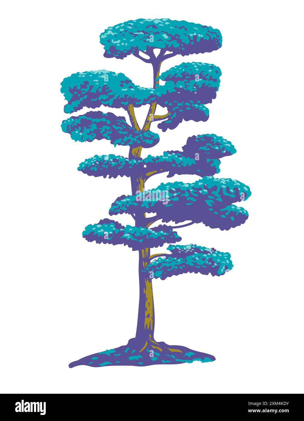 Poster art WPA di un Pinus thunbergii, pino nero, pino nero giapponese o topiario di pino giapponese realizzato nell'amministrazione di progetti di opere o nell'art pro federale Illustrazione Vettoriale