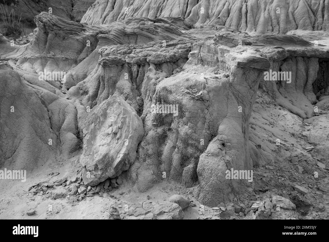 Erosioni di arenaria con funghi dall'aspetto inquietante nel Theodore Roosevelt Nastional Park, Medora, North Dakota, Stati Uniti Foto Stock