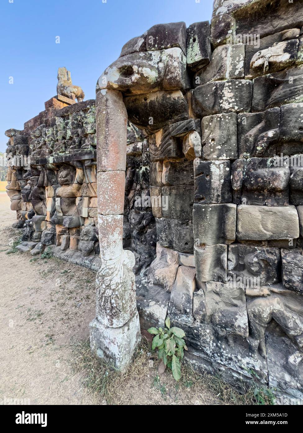 La Terrazza degli Elefanti, parte della città fortificata di Angkor Thom, un complesso di templi in rovina in Cambogia. Foto Stock