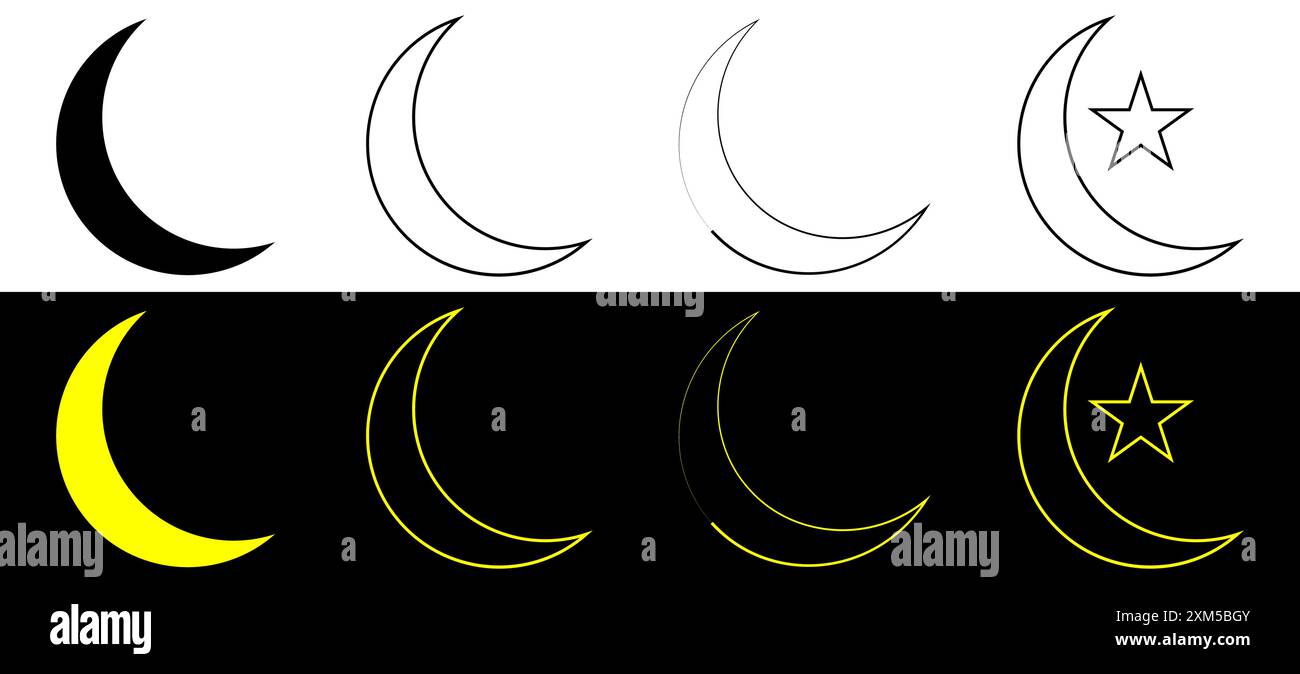 Illustrazione del set di icone con contorno a mezzaluna. Illustrazione Vettoriale