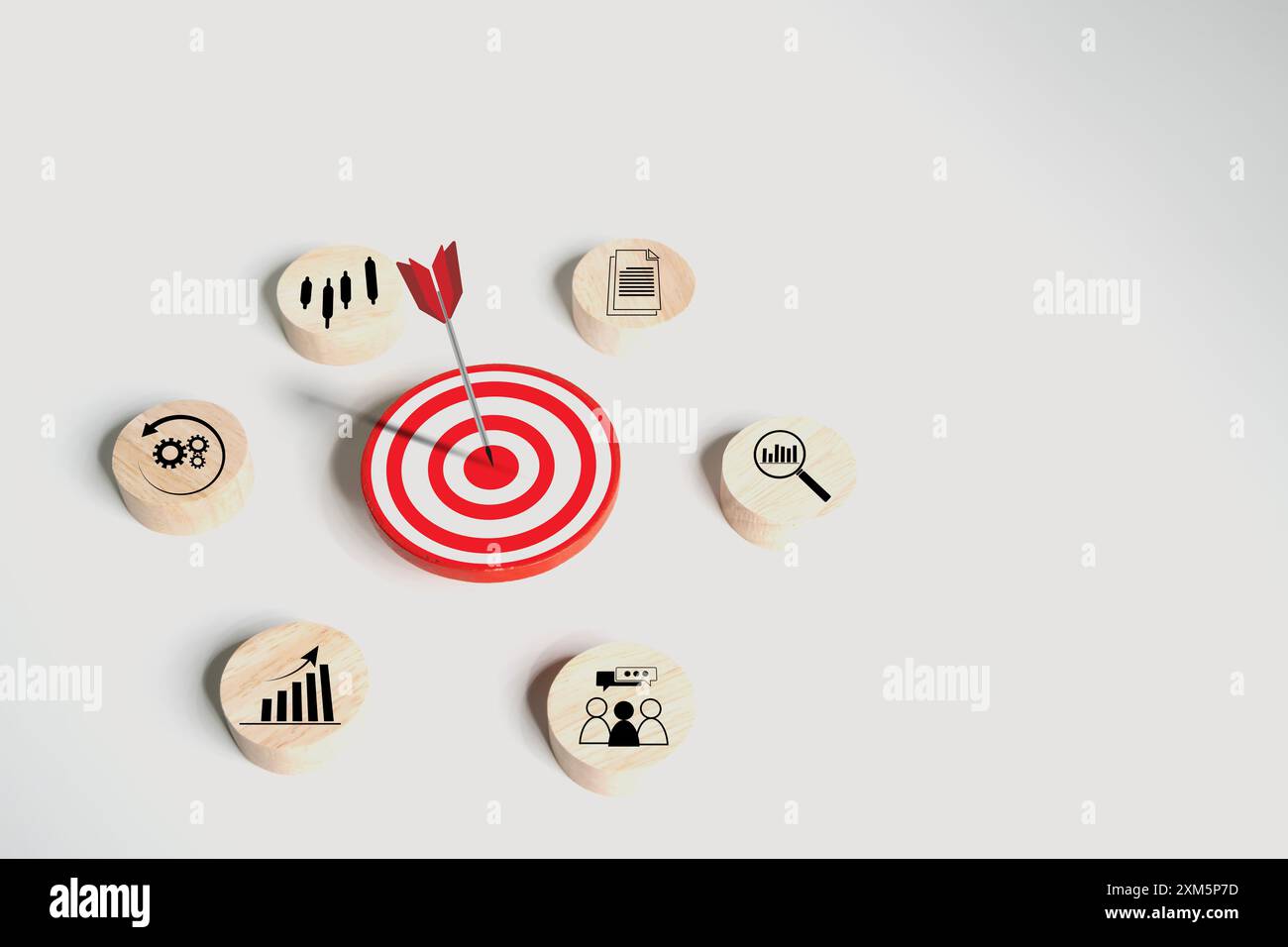 Target del cliente, targeting del concetto di business, icone del marketing digitale su schermo virtuale, obiettivo aziendale, marketing digitale, business online, impostare goa Foto Stock