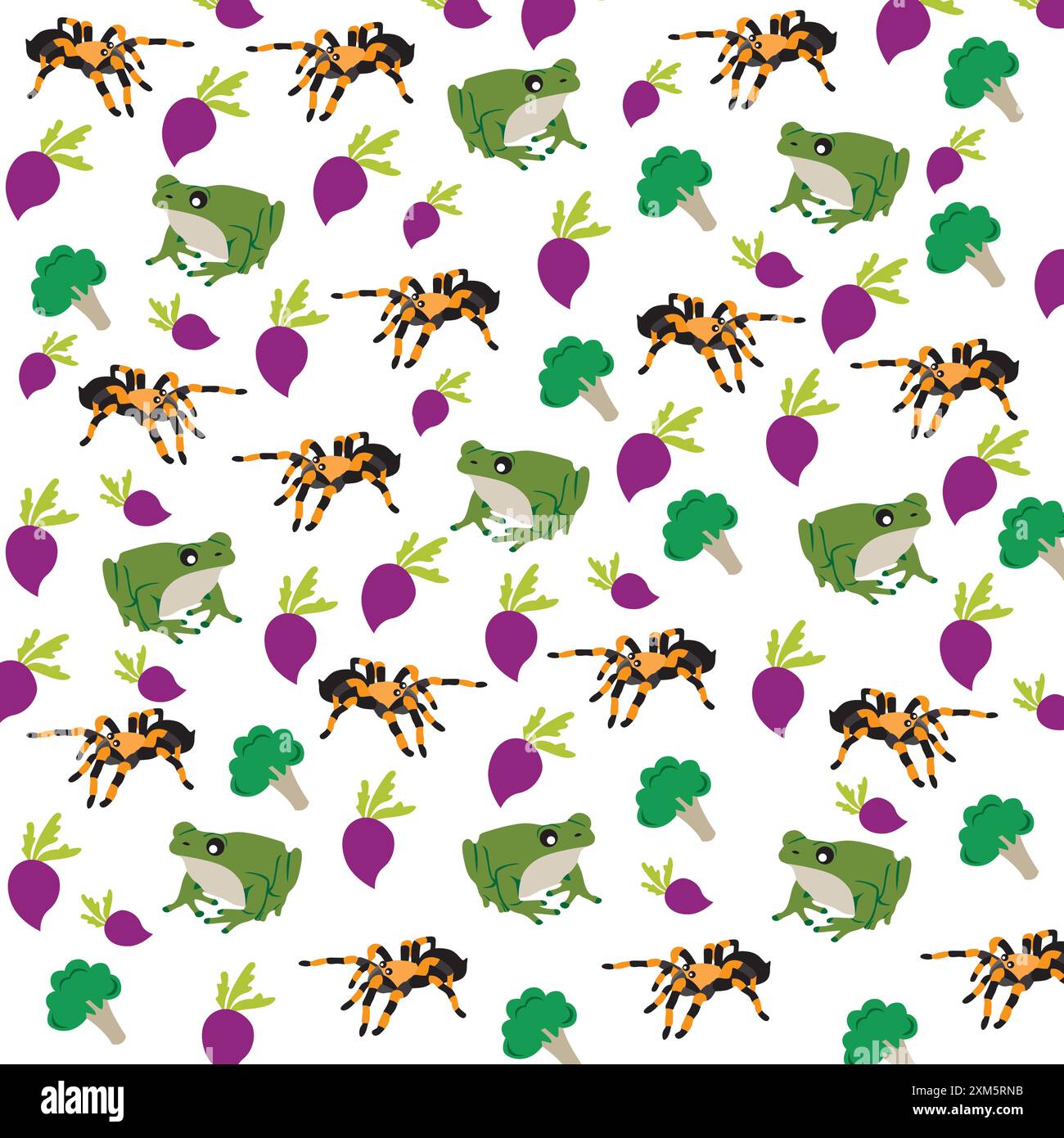 simpatica rana, tarantola con verdure come sfondo Illustrazione Vettoriale