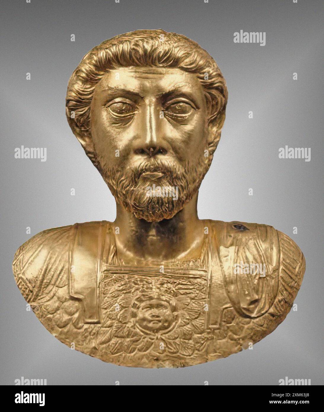 7285. Busto d'oro a grandezza naturale dell'imperatore romano Marco Aurelio, 161 - 169 d.C. Foto Stock