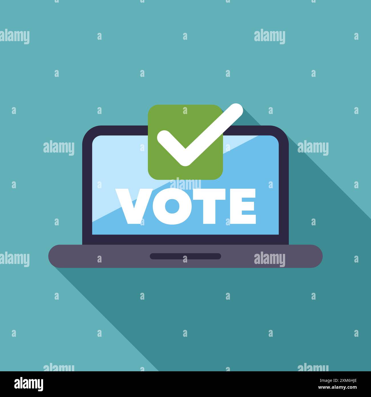 Il sistema di voting online mostra un segno di spunta sullo schermo di un notebook Illustrazione Vettoriale