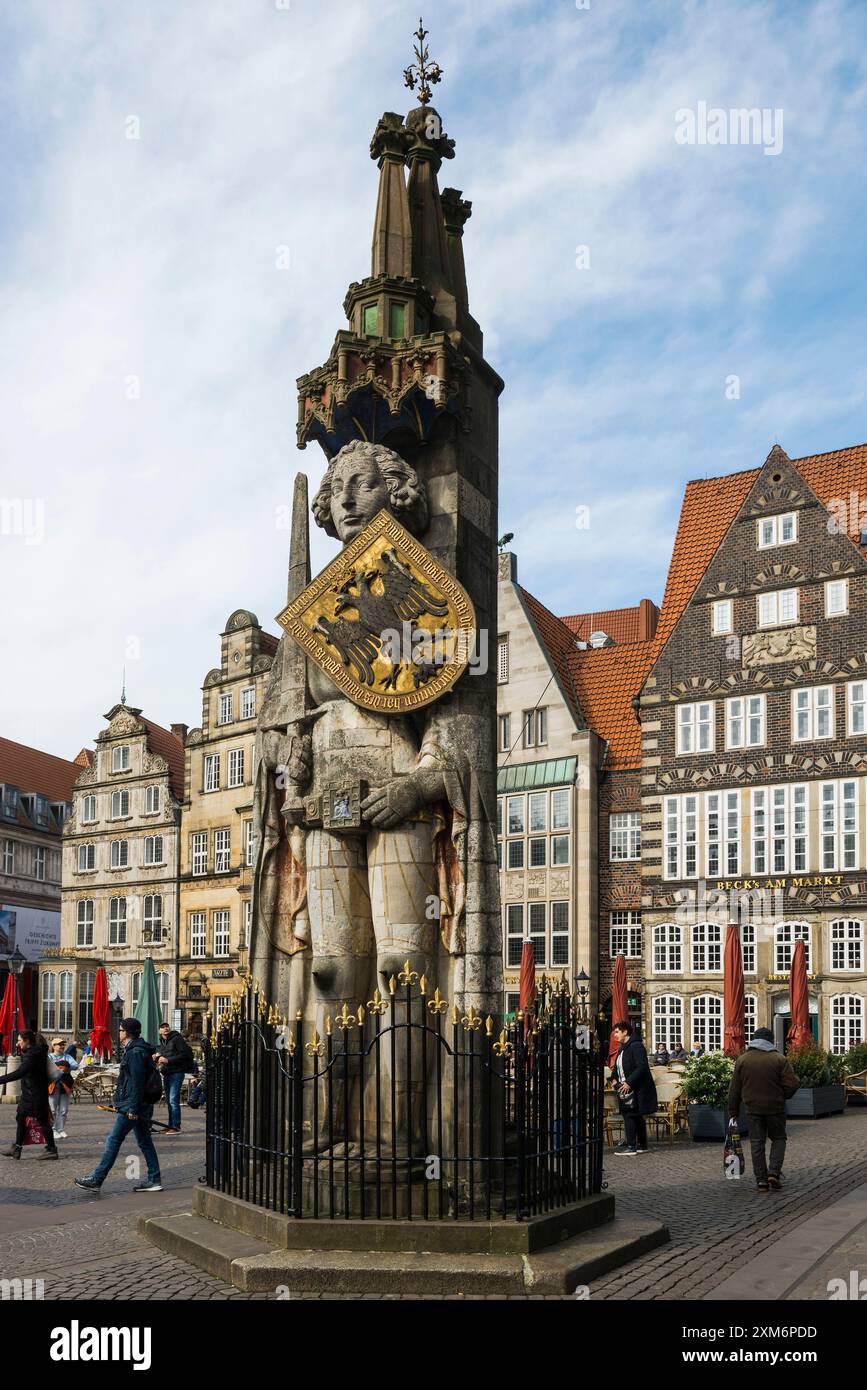 Bremer Roland, statua di Roland sulla piazza del mercato, città anseatica di Brema, Germania Foto Stock