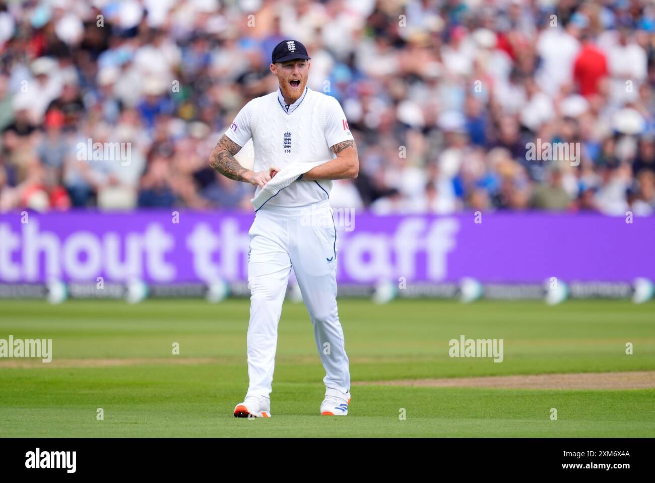 L'inglese Ben Stokes durante il primo giorno del terzo Rothesay test match a Edgbaston, Birmingham. Data foto: Venerdì 26 luglio 2024. Foto Stock