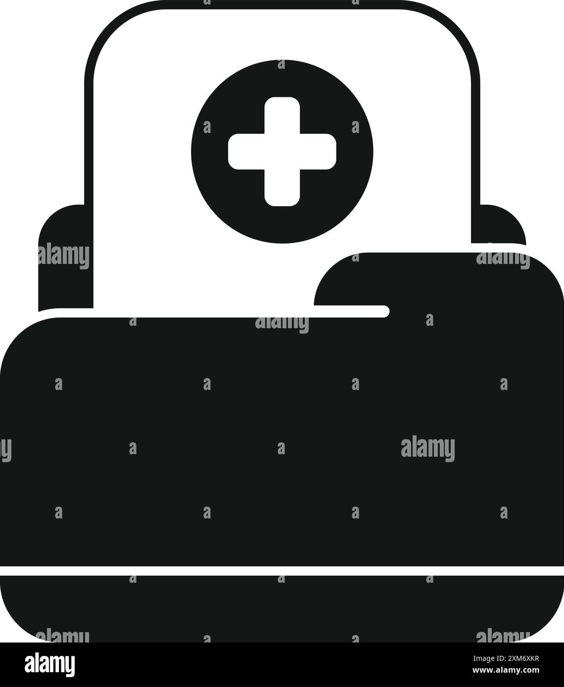 Icona in bianco e nero di una cartella medica contenente informazioni sanitarie, che simboleggia cartelle cliniche, cartelle paziente e dati sanitari digitali Illustrazione Vettoriale