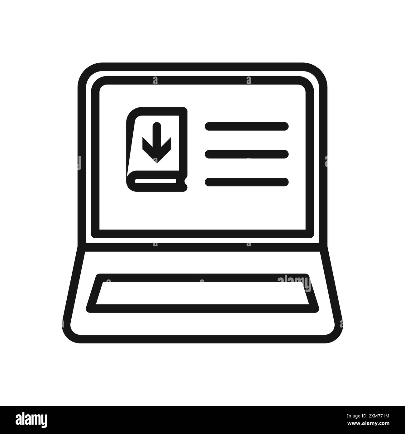 Icona di download dell'e-book vettore grafico Black line con scritta in bianco e nero Illustrazione Vettoriale
