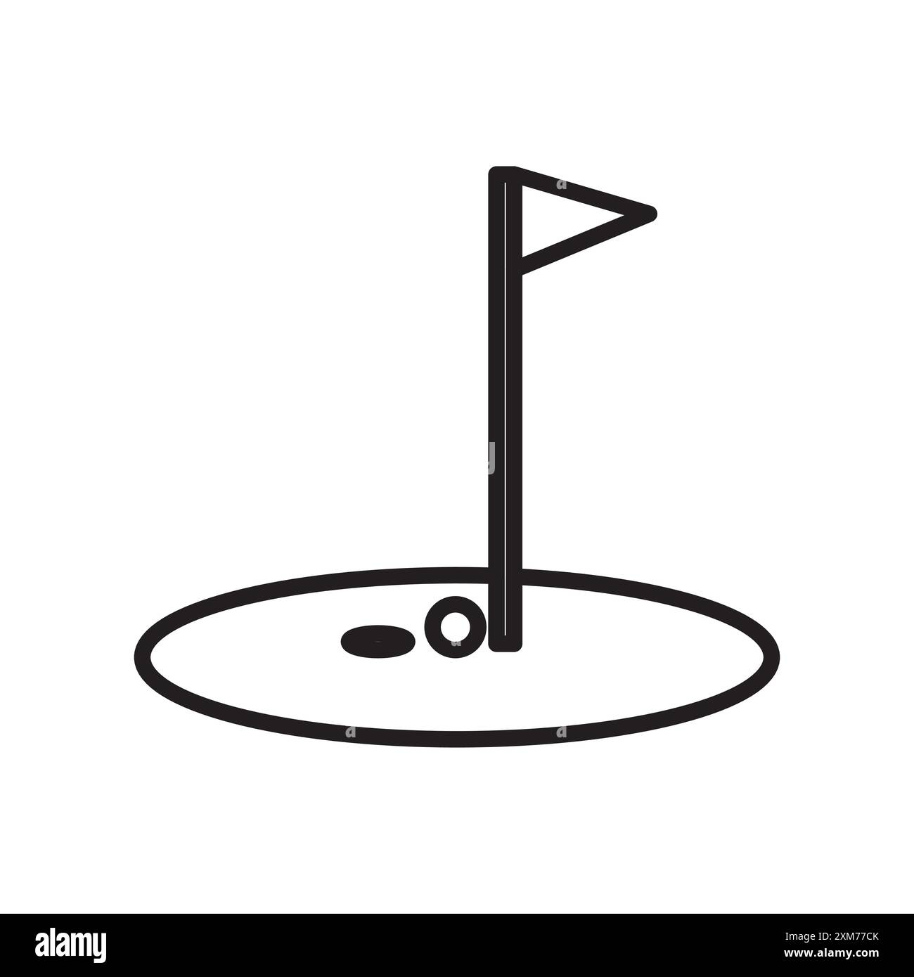 Bandiera e icona della palla da golf Vector della linea nera in bianco e nero segnaposto della collezione Illustrazione Vettoriale