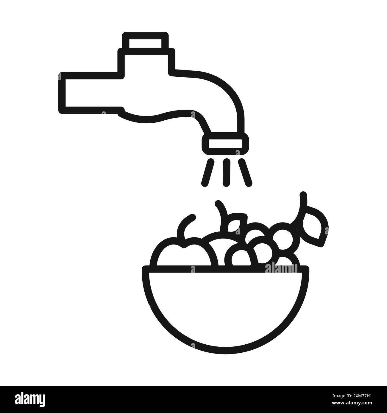 Icona del lavaggio della frutta. Vettore artistico della linea nera con il simbolo di raccolta del set di contorni in bianco e nero Illustrazione Vettoriale