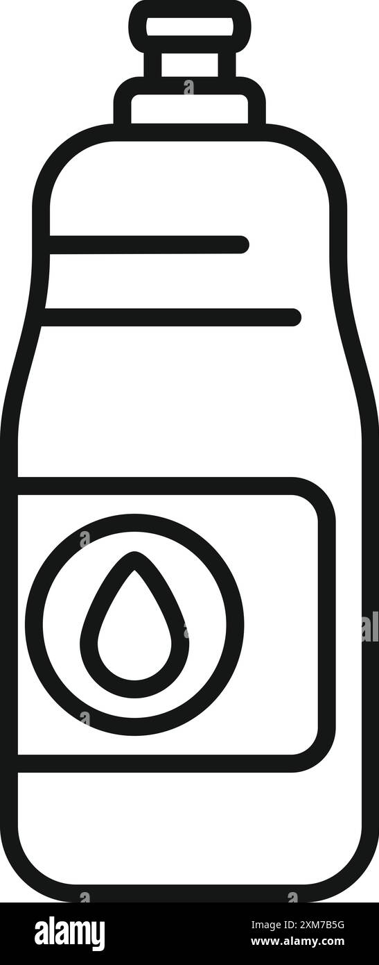 Disegno lineare di una bottiglia di plastica con logo goccia d'acqua, adatta per rappresentare i prodotti per la pulizia Illustrazione Vettoriale