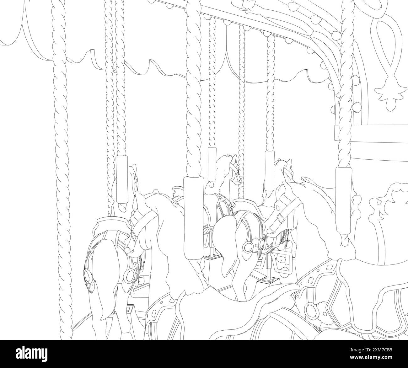 Illustrazione vettoriale in bianco e nero di un carosello su sfondo bianco per l'assemblaggio o la creazione di materiale didattico per le madri che lo fanno Illustrazione Vettoriale