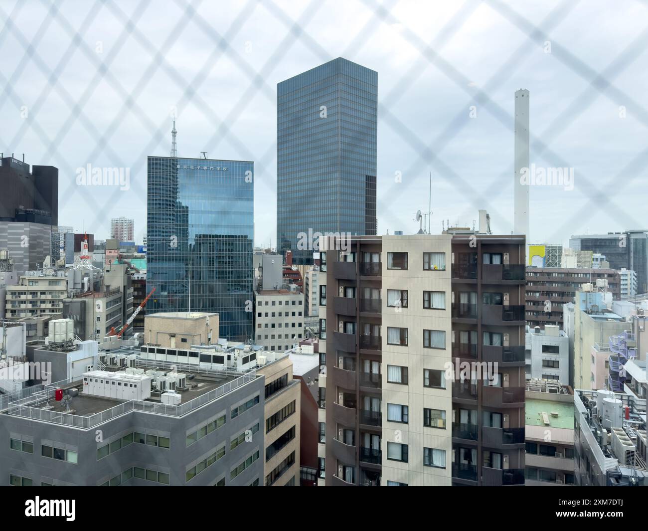 Alti edifici della città di Tokyo contro il cielo nuvoloso blu, vista aerea, Giappone Foto Stock
