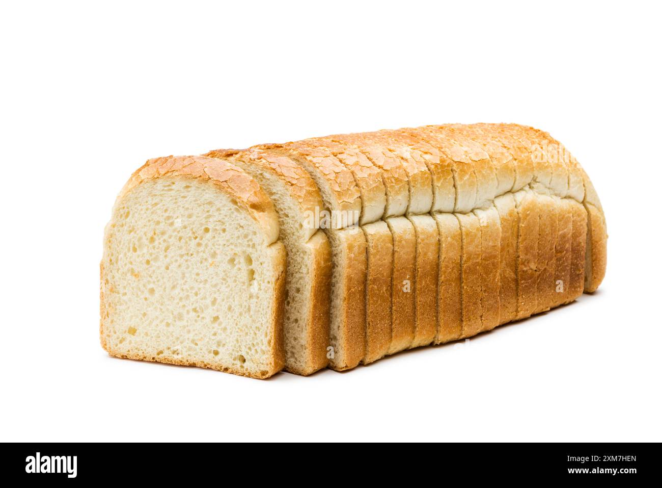Fette di pane bianco isolate su sfondo bianco. Foto Stock