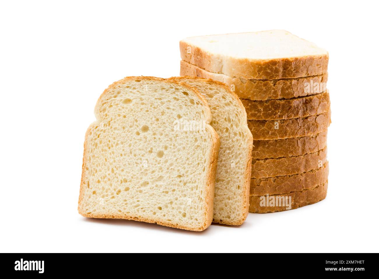 Fette di pane bianco isolate su sfondo bianco. Foto Stock