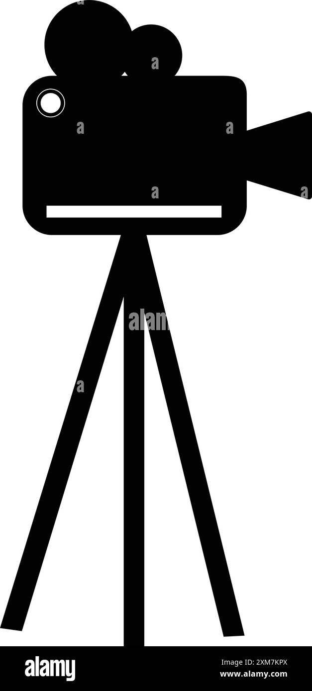 Videografia con piedistallo, icona Videography, video con treppiede, supporto per fotocamera, realizzazione di un filmato, videocamera su un cavalletto Illustrazione Vettoriale