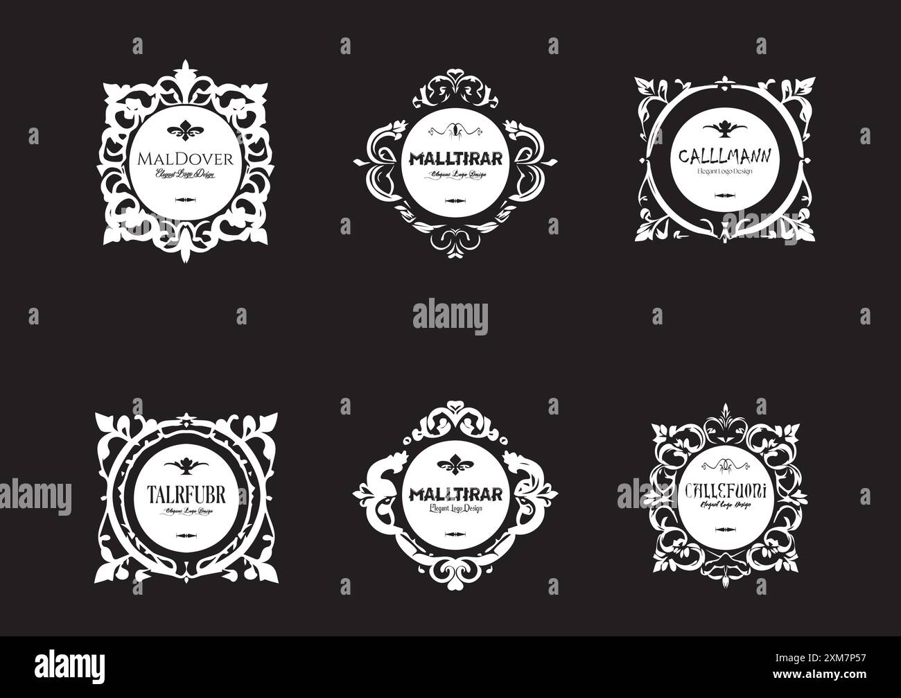 Collezione di concept Natural Organic Logo Design con ghirlande, cornici e bordi Illustrazione Vettoriale