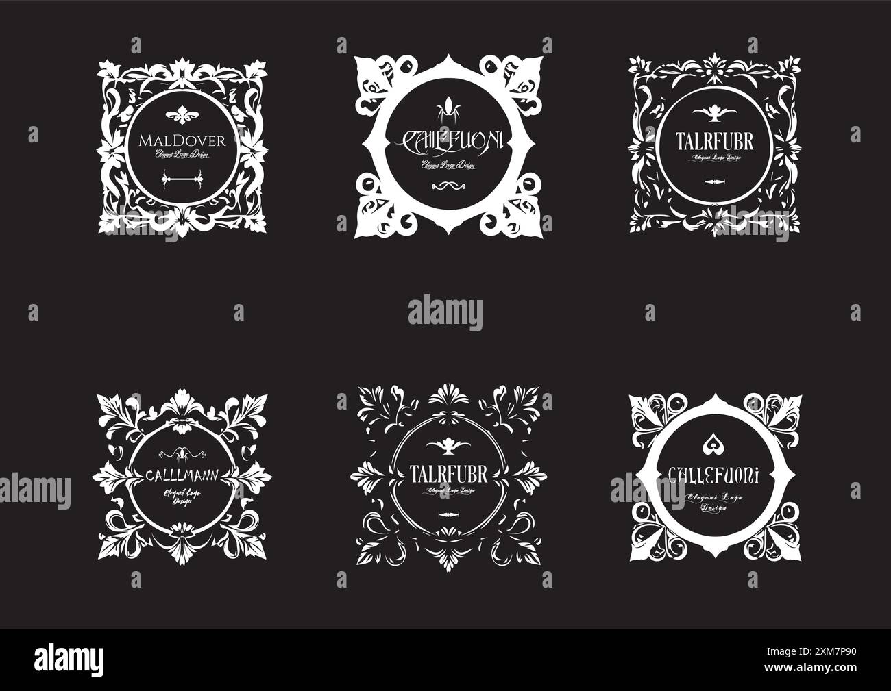 Collezione di modelli di logo floreali vettoriali con corone. Concetto di design organico con corone, telai e bordi Illustrazione Vettoriale