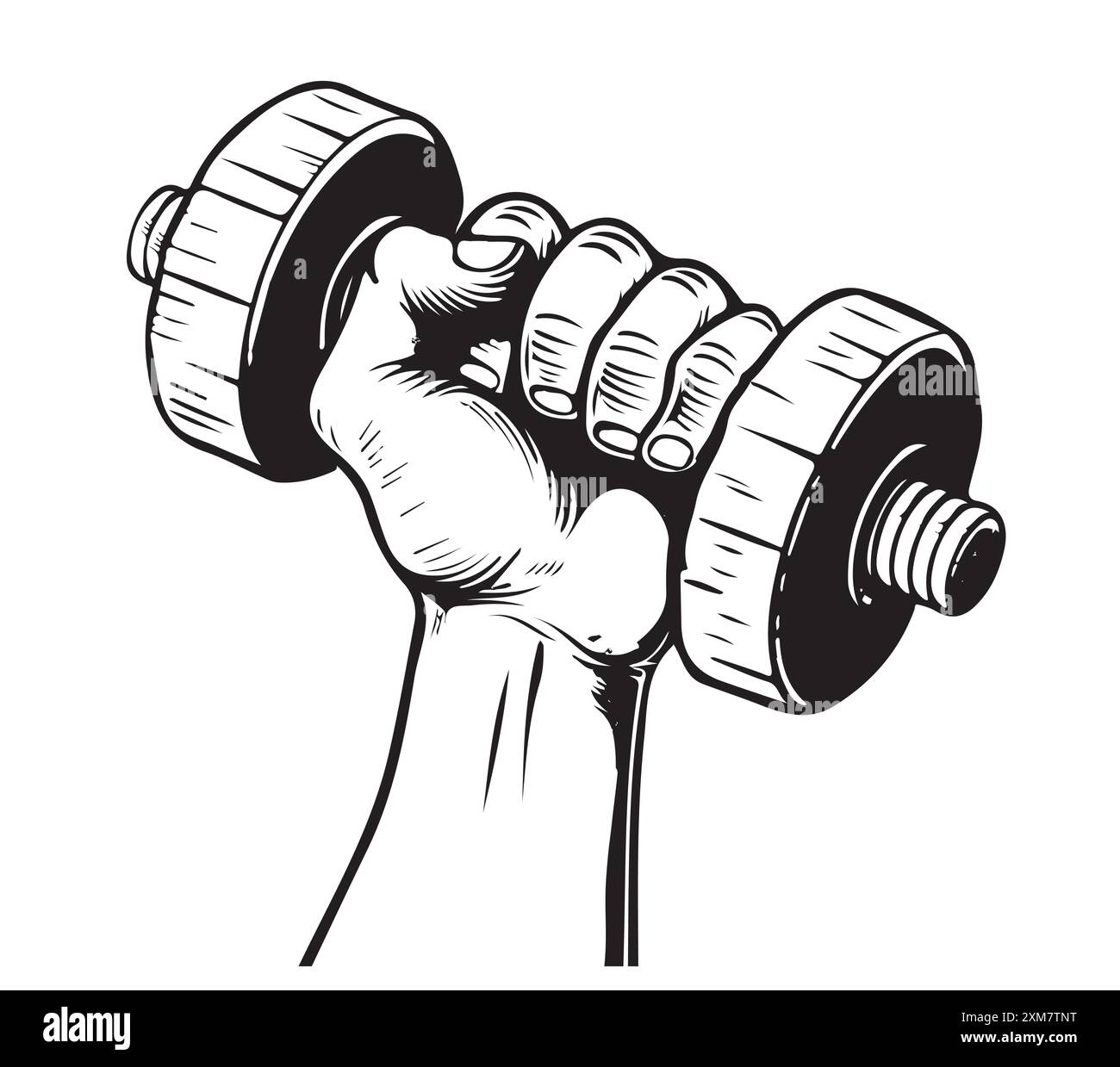 Una mano del pugno di sollevamento del peso o di sollevamento del peso che tiene un concetto pesante del barbell o del dumbbell. Illustrazione Vettoriale