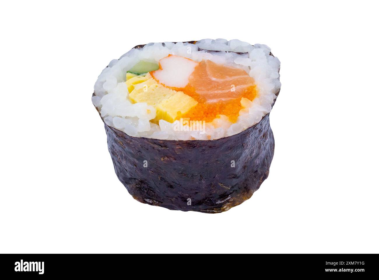 Rotolo di sushi isolati su sfondo bianco Foto Stock