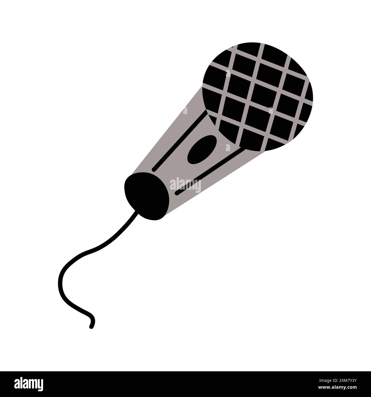Semplice design minimalista del microfono grigio e nero illustrazione piatta Illustrazione Vettoriale