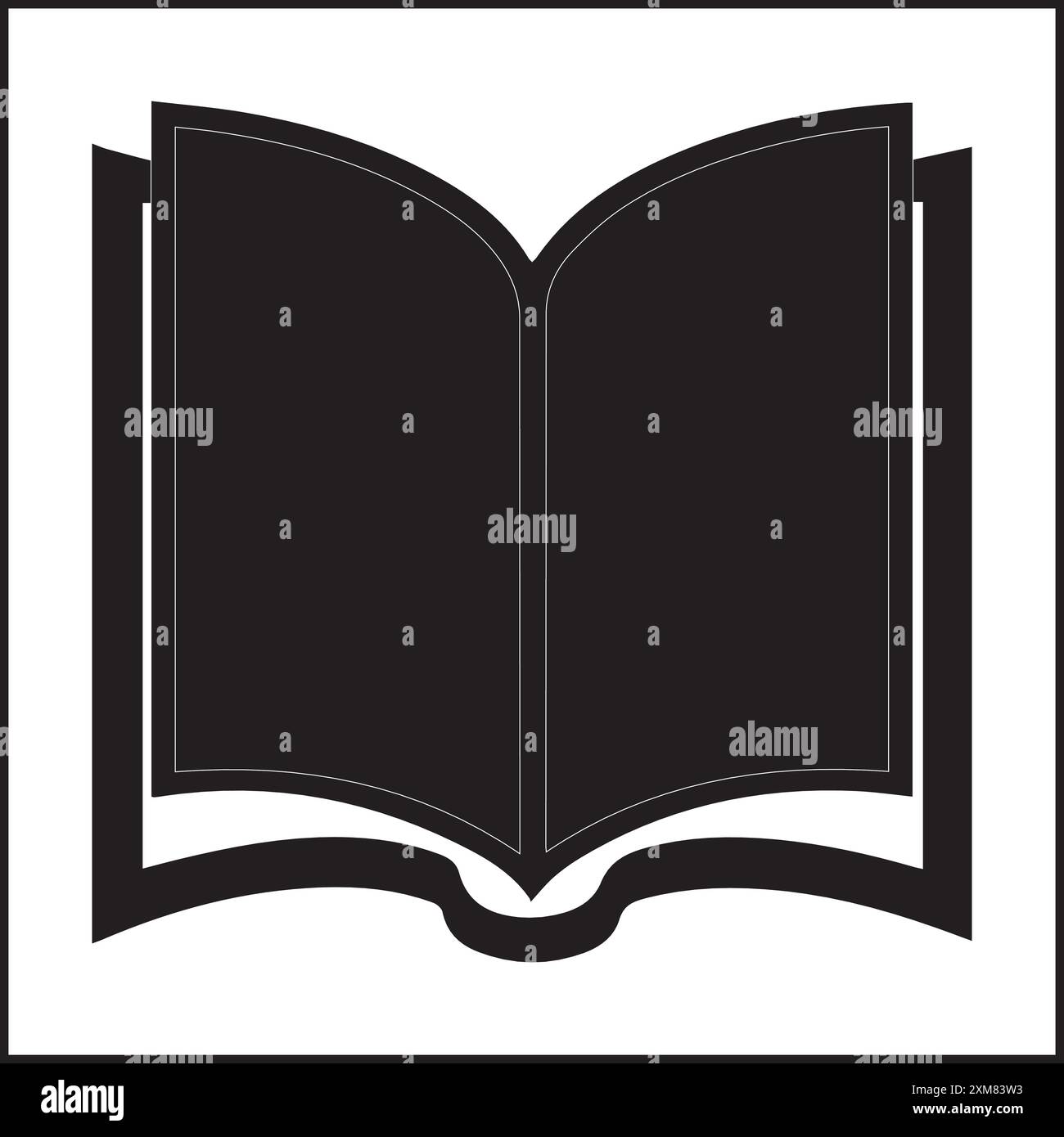 Icona del libro nero semplice simbolo del libro illustrazione a pittogramma, fumetto libro aperto e pagine. Concetto educativo. Disegno della linea. Logo del negozio con la firma dei libri aperti Illustrazione Vettoriale