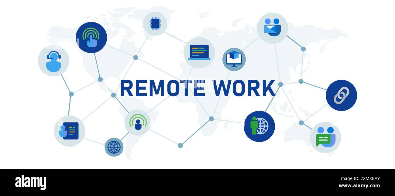 lavoro in remoto ovunque icona di colore blu Illustrazione Vettoriale