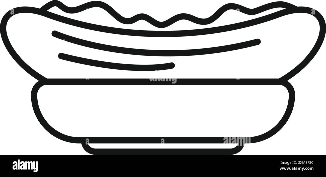 Semplice illustrazione in line art di un hot dog con senape in un panino, perfetto per i progetti relativi a cibo e bevande Illustrazione Vettoriale