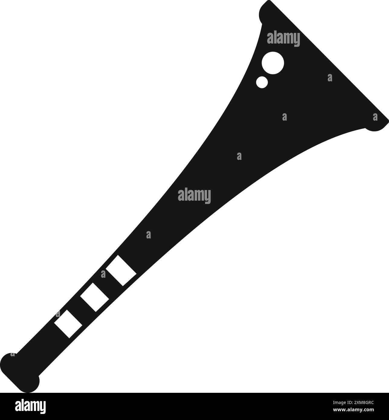 Silhouette bianca e nera di un corno di plastica spesso soffiato in occasione di eventi sportivi Illustrazione Vettoriale