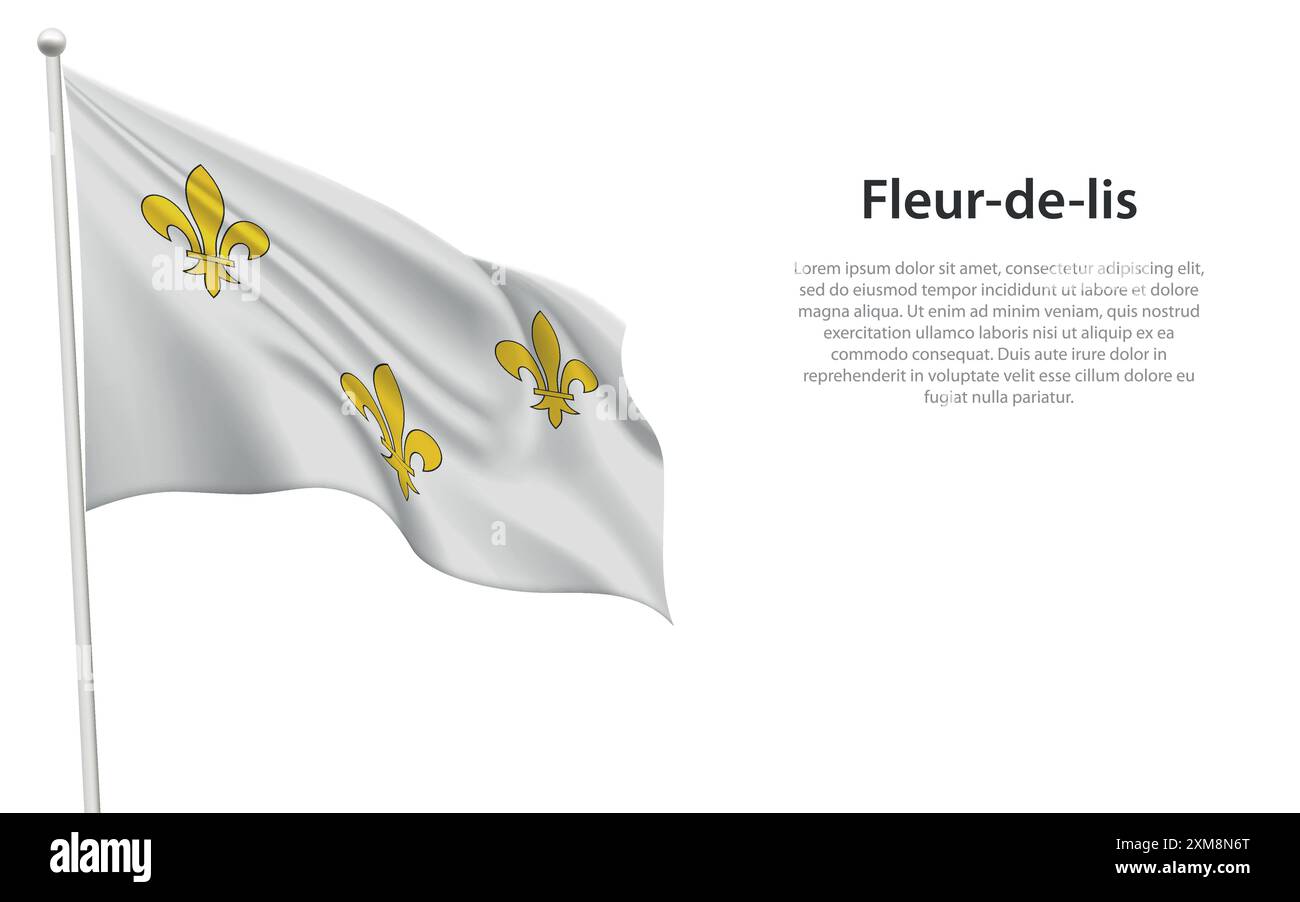 Il Fleur-de-lis francese sventolava bandiera storica, simboleggiando la prima indipendenza americana. Illustrazione Vettoriale