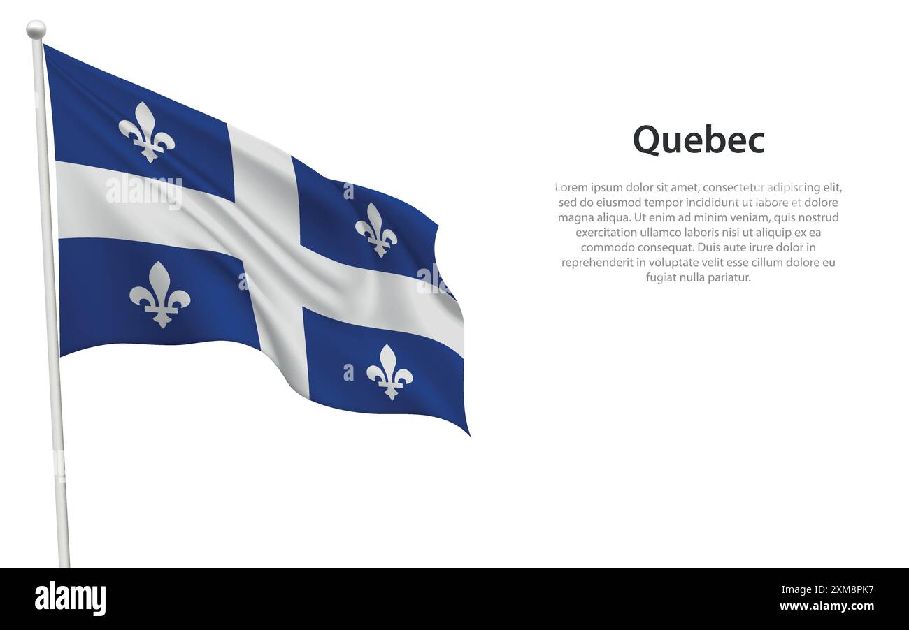 La bandiera saltellante isolata del Québec è una provincia canadese su sfondo bianco. Illustrazione Vettoriale