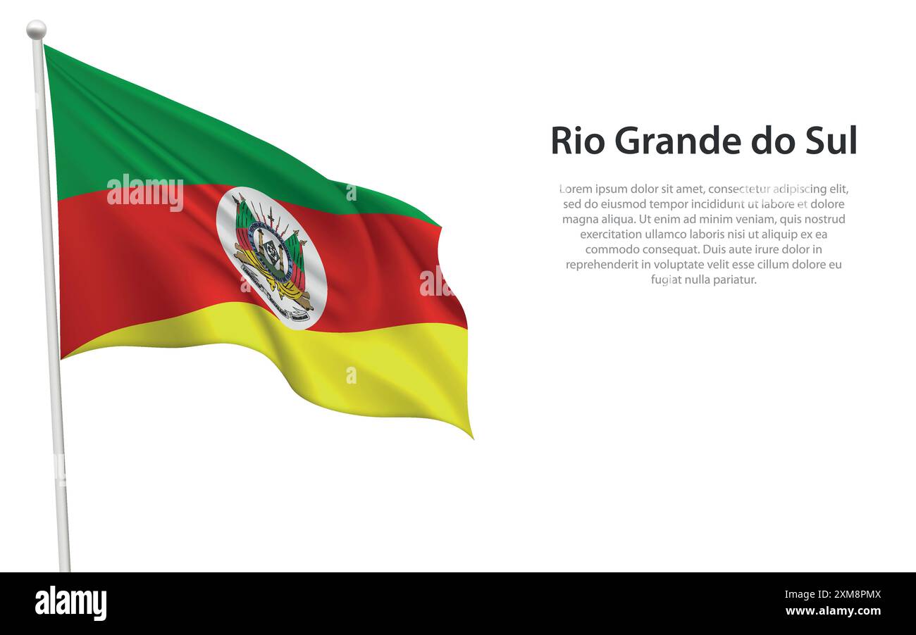 La bandiera saltellante isolata del Rio grande do sul è uno stato brasiliano su sfondo bianco. Illustrazione Vettoriale