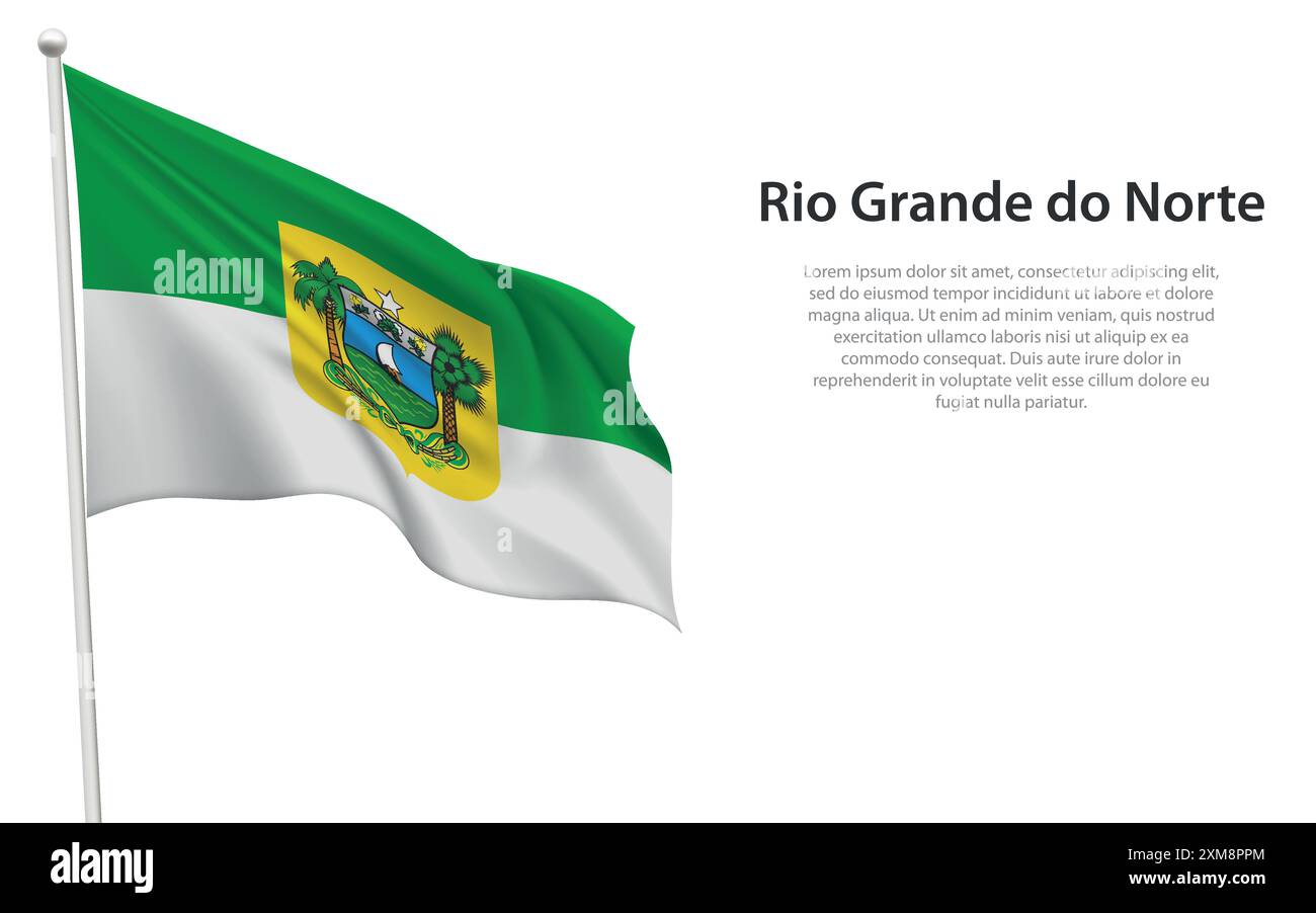 La bandiera saltellante isolata del Rio grande do Norte è uno stato brasiliano su sfondo bianco. Illustrazione Vettoriale