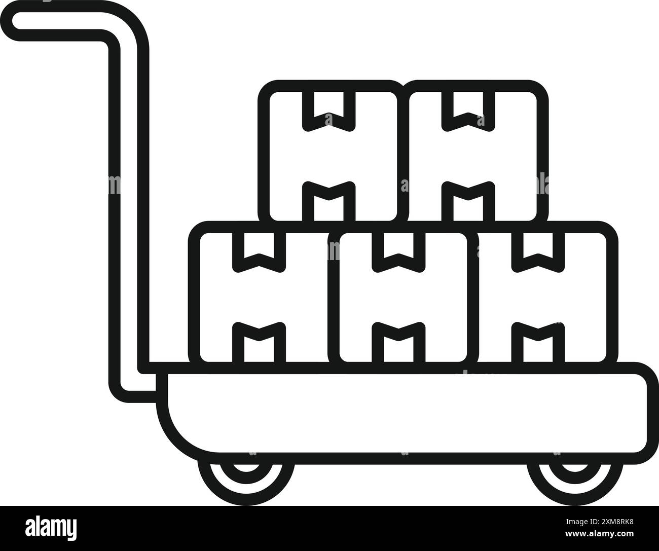 Disegno in linea di un carrello da magazzino che trasporta merci con scatole di cartone Illustrazione Vettoriale