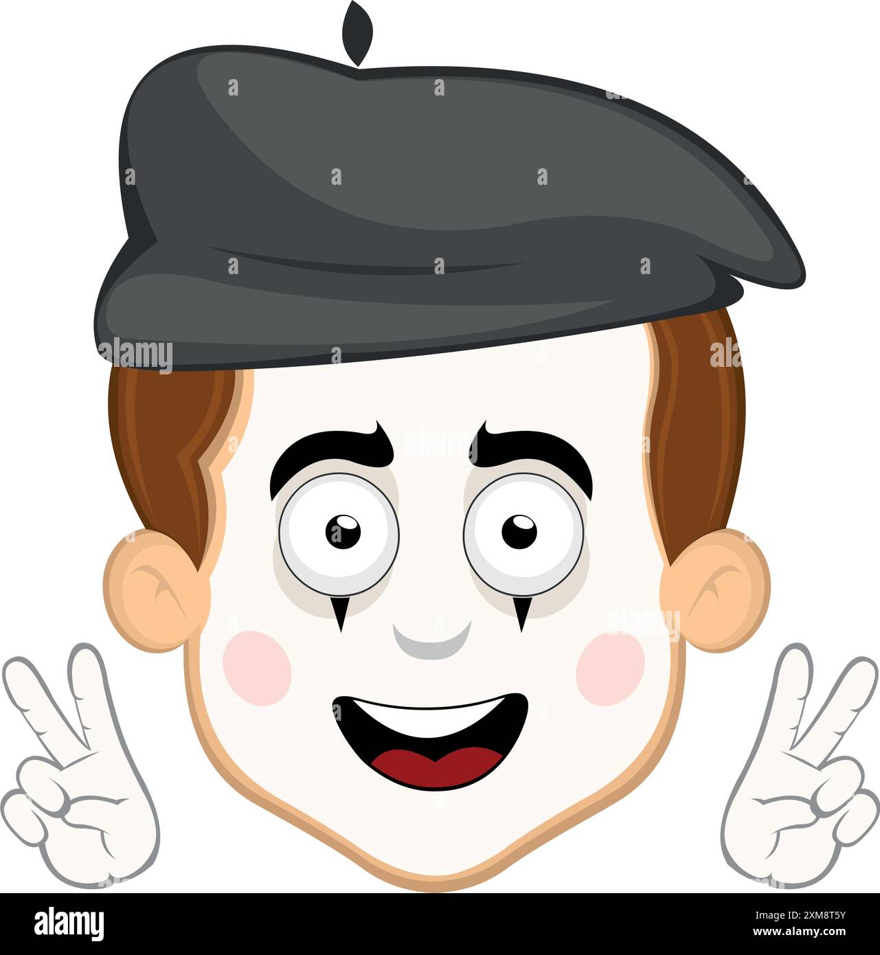 le illustrazioni vettoriali affrontano il personaggio di uno street artist mime cartoon, con le mani che fanno il classico gesto di amore e pace o v vittoria Illustrazione Vettoriale