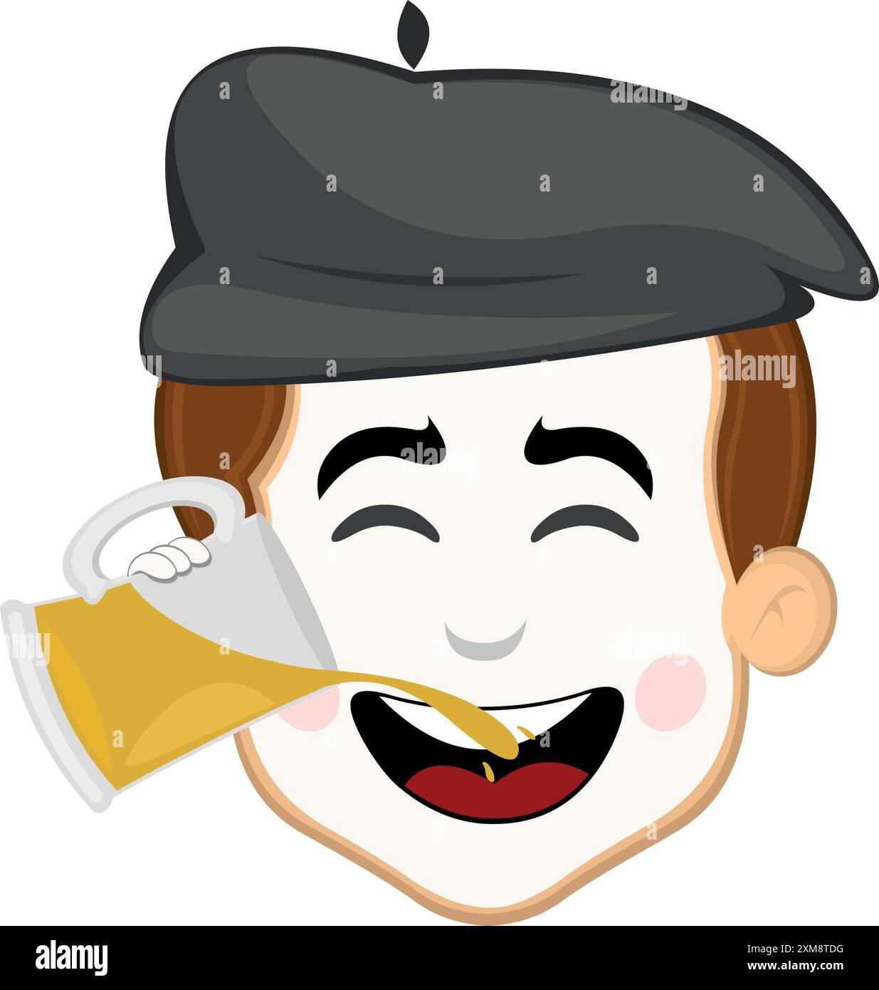 l'illustrazione vettoriale affronta il personaggio di uno street artist mime cartoon, bevendo birra di vetro Illustrazione Vettoriale
