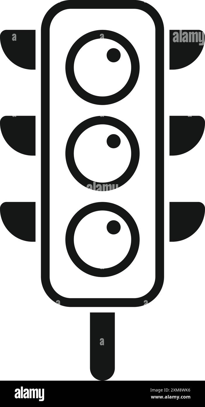 Semplice icona in bianco e nero di un semaforo che mostra i segnali di stop, attenzione e via Illustrazione Vettoriale