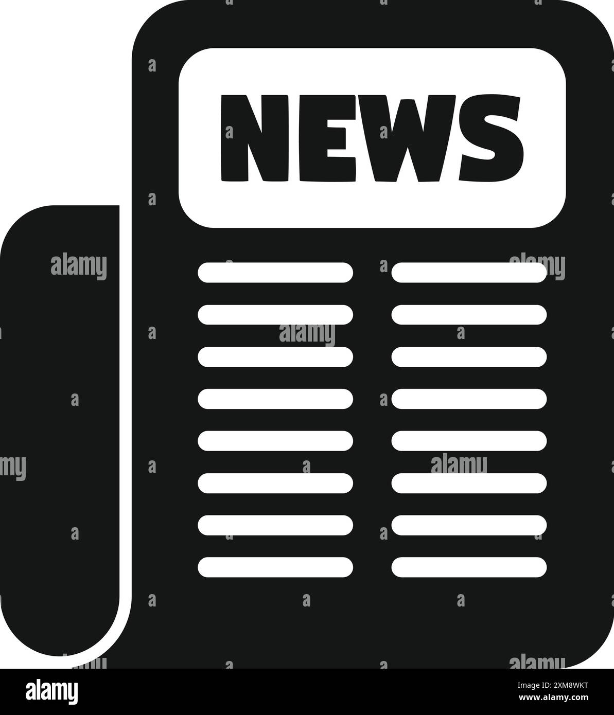 Semplice icona in bianco e nero di un giornale, che mostra colonne di testo e le notizie del titolo Illustrazione Vettoriale